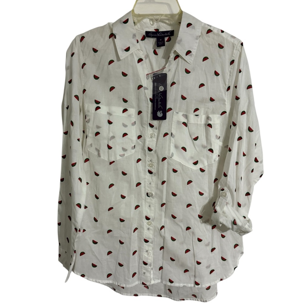 Gloria Vanderbilt White Shirt with Red Pattern